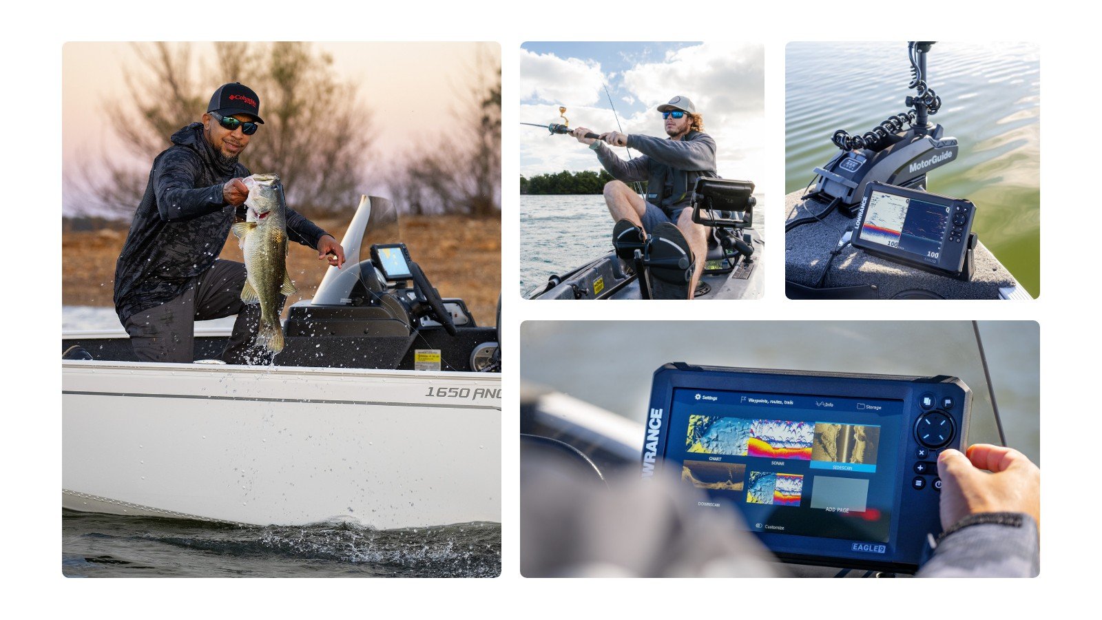 A selection of images showing fishermen using FishFinders